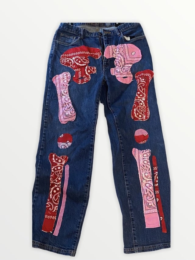 red and pink Bandana Skeleton Jeans